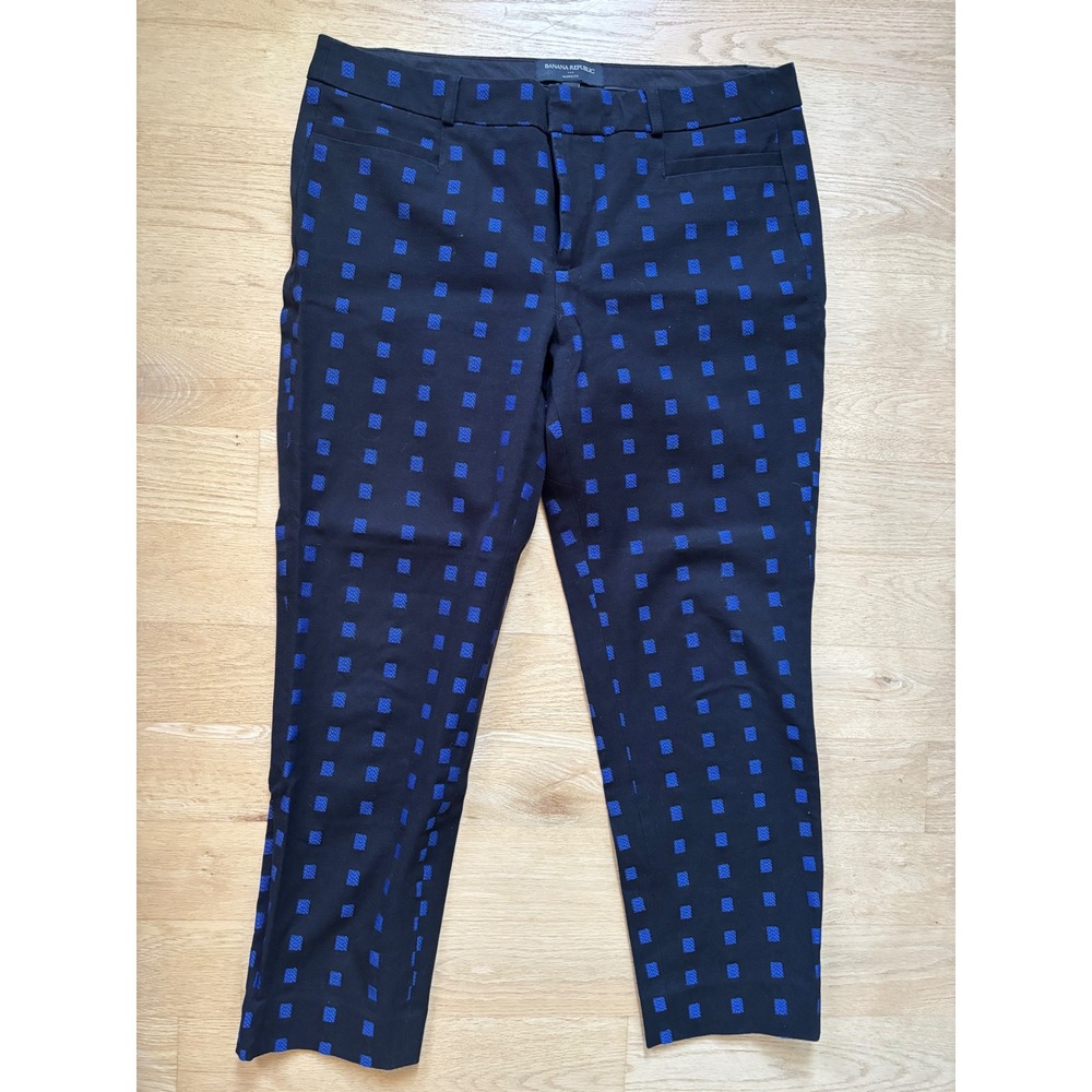 Banana Republic Sloan Fit Pants 6 Stretch Black Blue Geometric Square Ankle Work